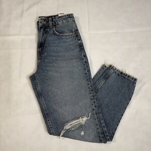 ZARA 4 EUR36 Classic Mom Fit Hi-Rise Ankle Length Jeans Light Wash Distressed